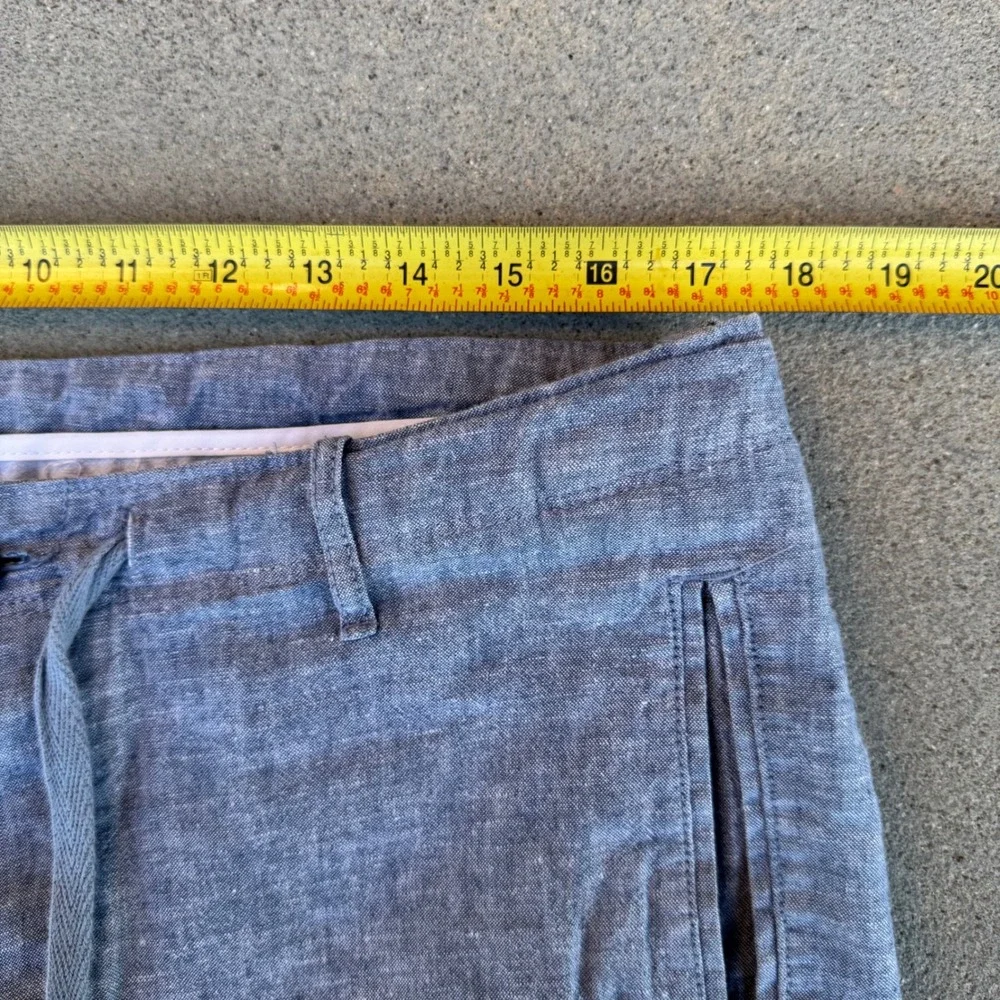 Perry Ellis Mens Blue Linen Cotton Blend Drawstring Pants Size 34 Slim Straight